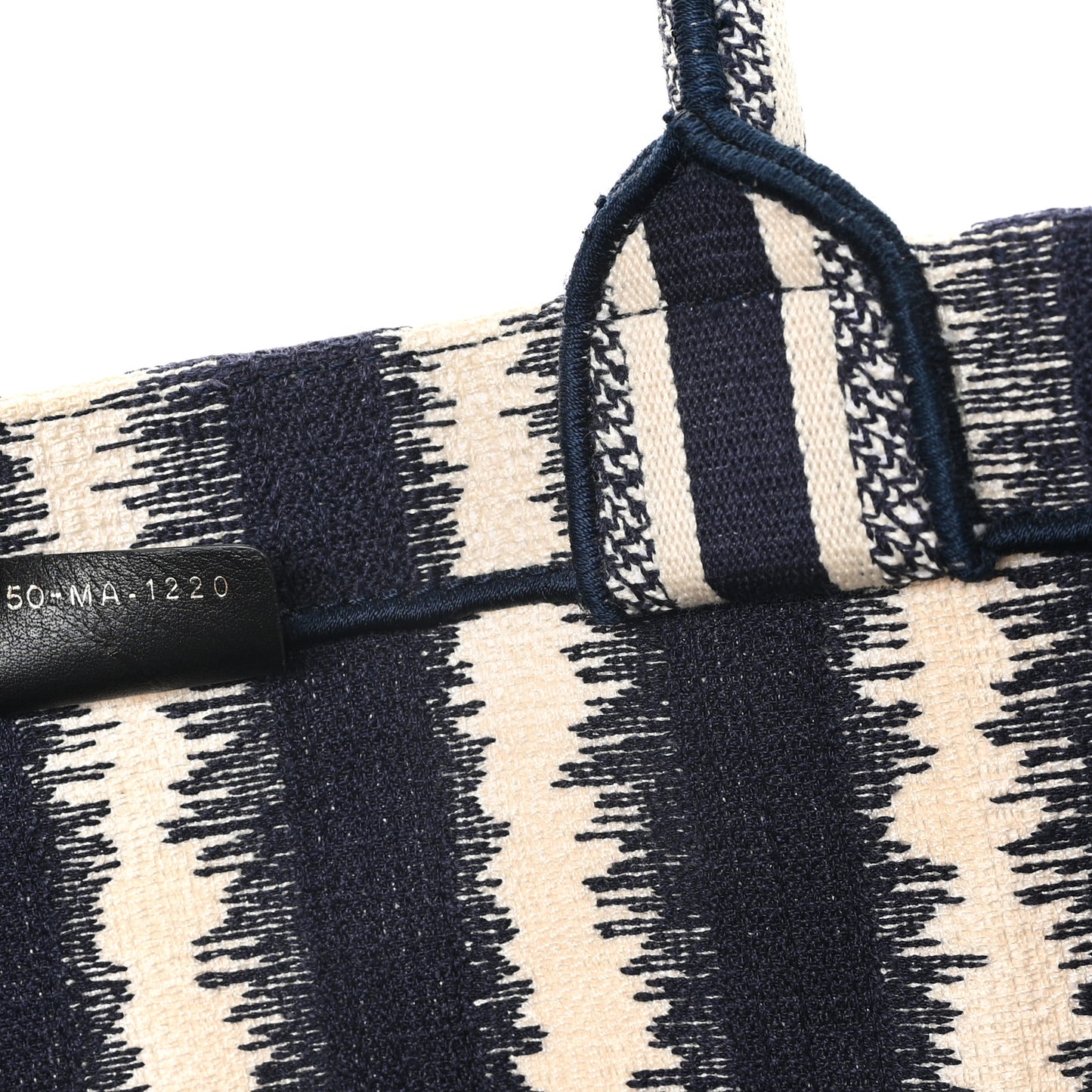 Canvas Embroidered Large Striped Book Tote Navy