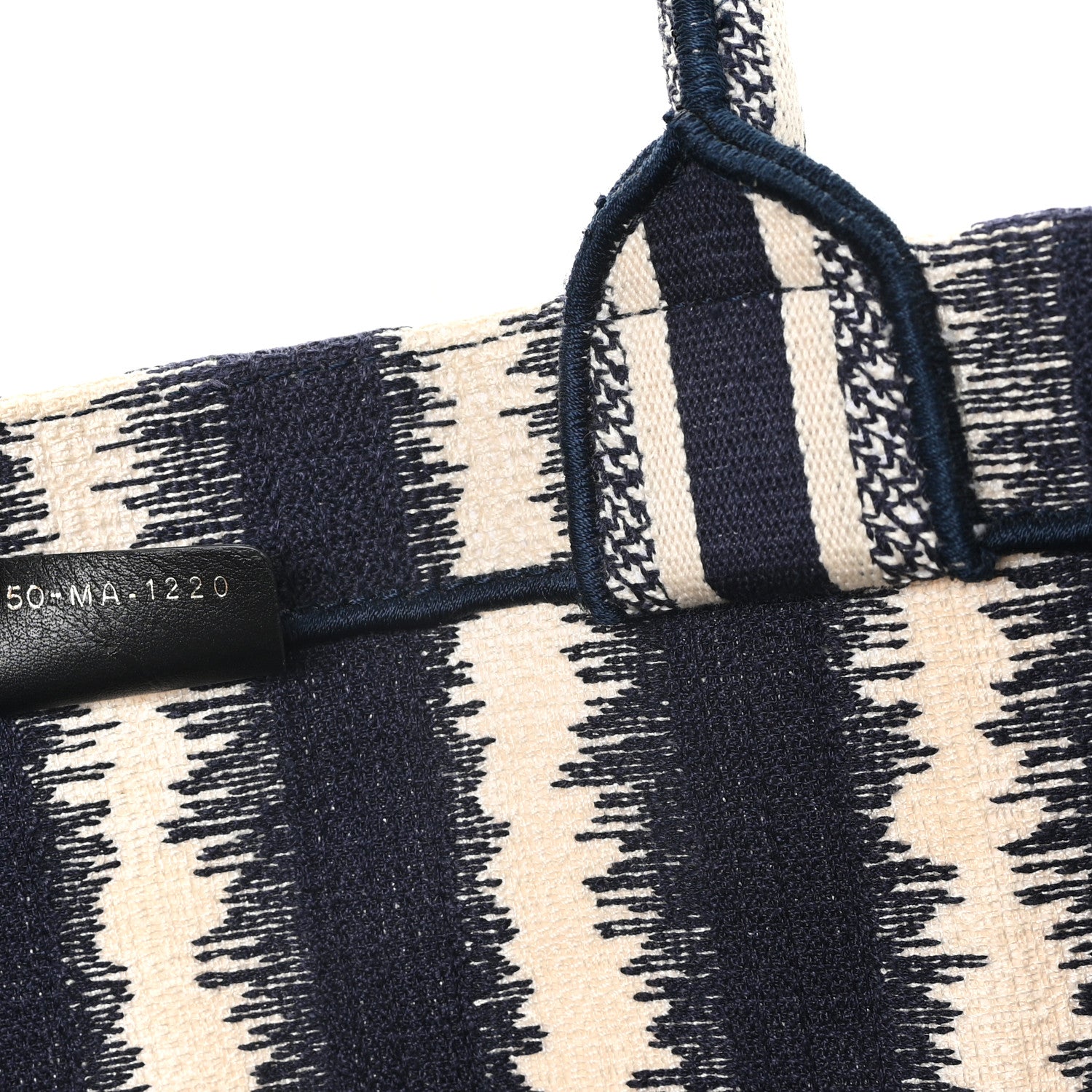 Christian Dior Canvas Embroidered Large Striped Book Tote Navy 7 of 11