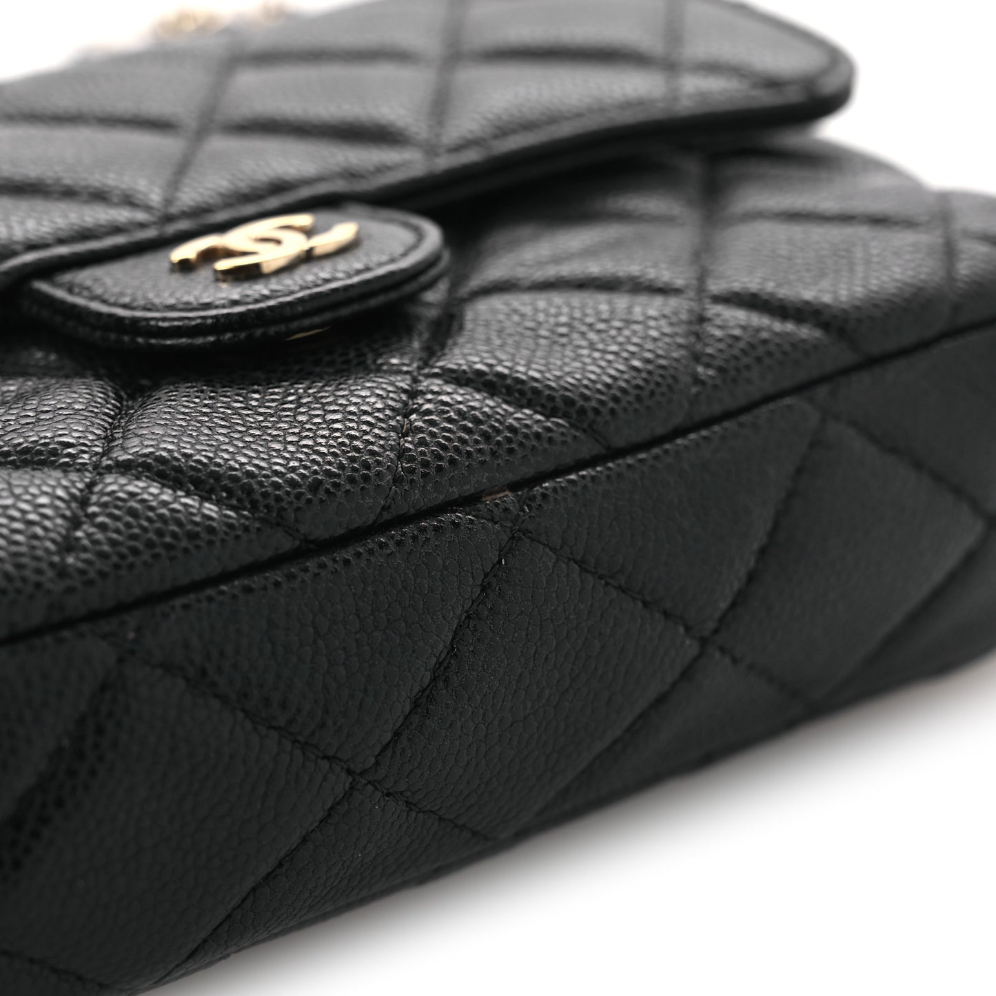 Caviar Quilted Flap Phone Holder With Chain Black