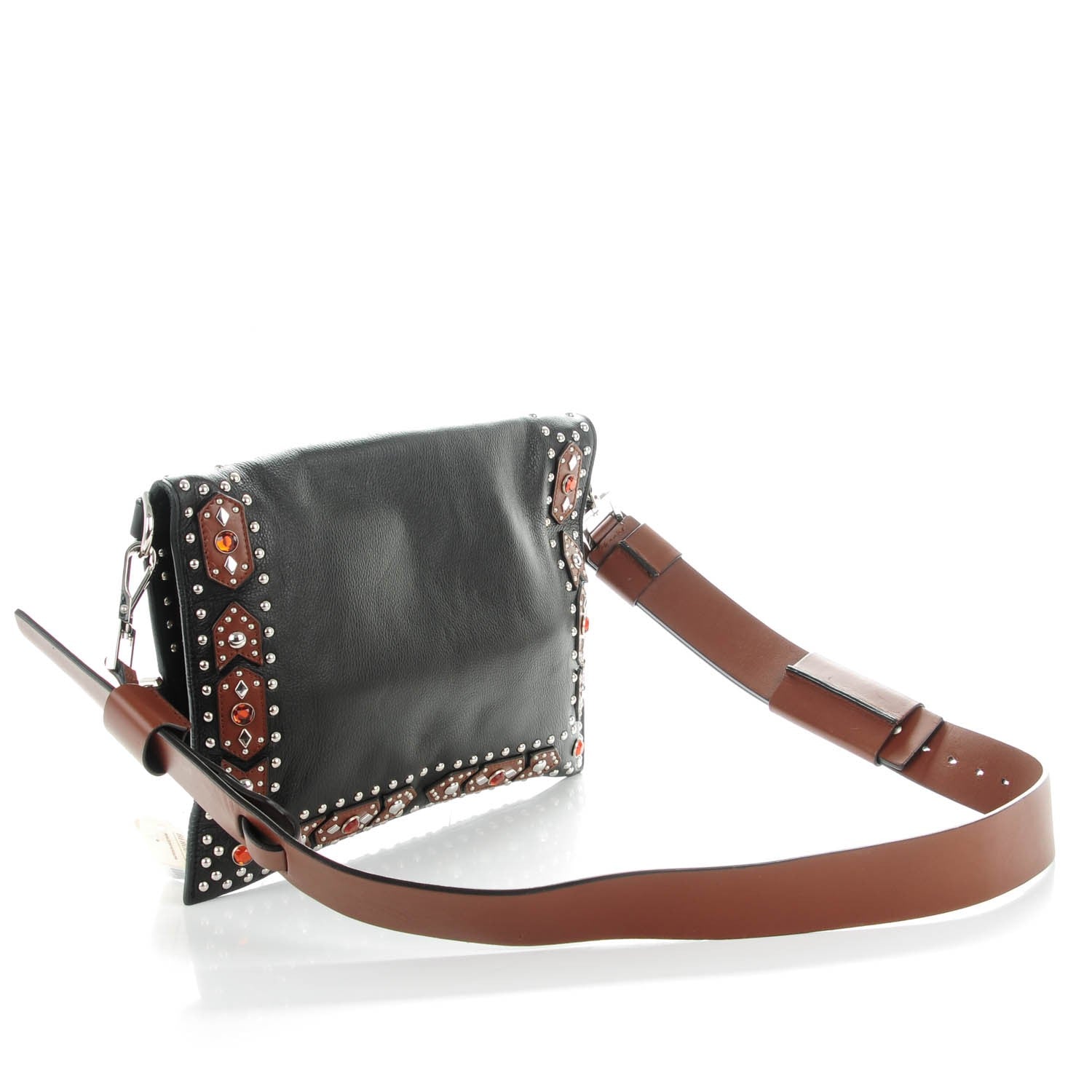 Givenchy Calfskin Studded Postino Fold Over Shoulder Bag Black Pattern 3 of 7