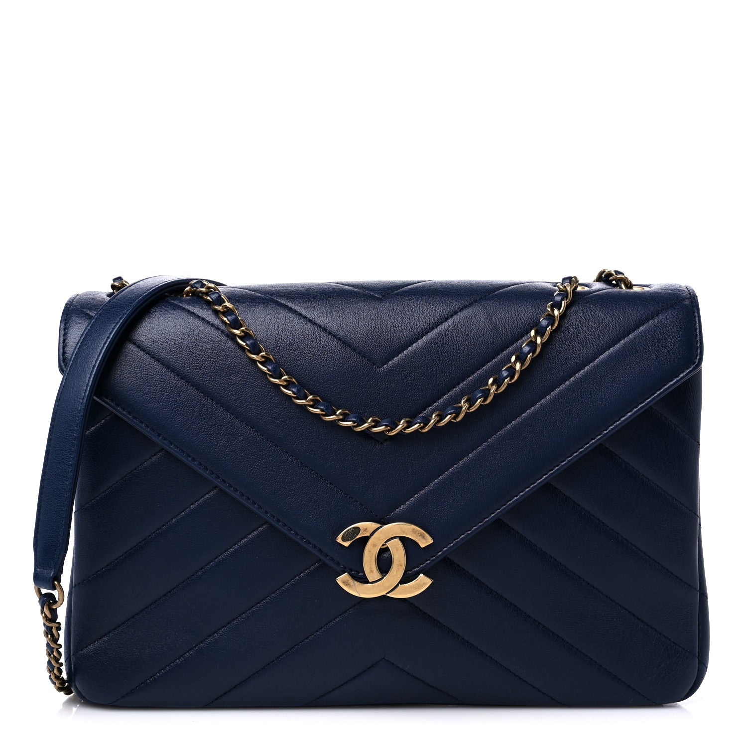 Chanel Lambskin Chevron Medium Coco Envelope Flap Navy 1 of 10