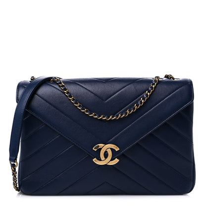 Chanel Lambskin Chevron Medium Coco Envelope Flap Navy 1 of 10