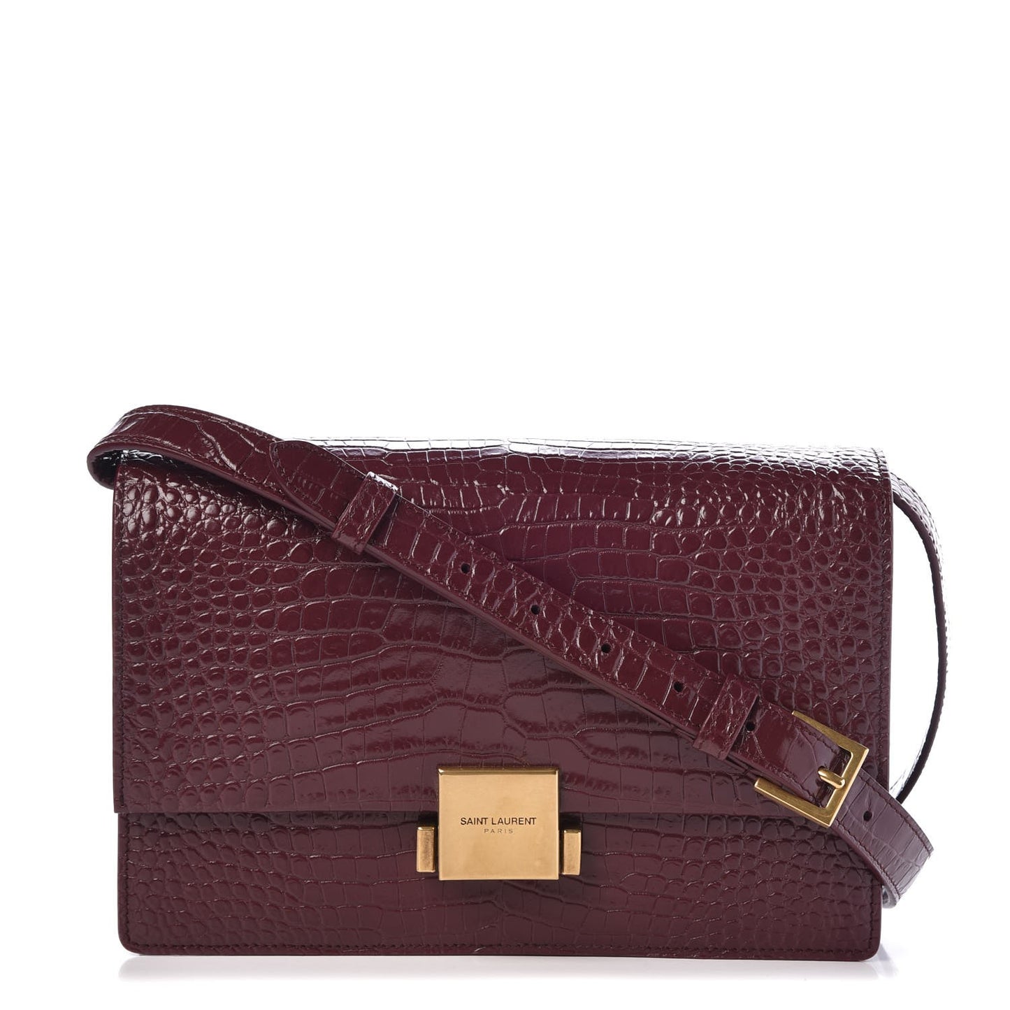 Calfskin Crocodile Embossed Medium Bellechasse Satchel Rouge Legion
