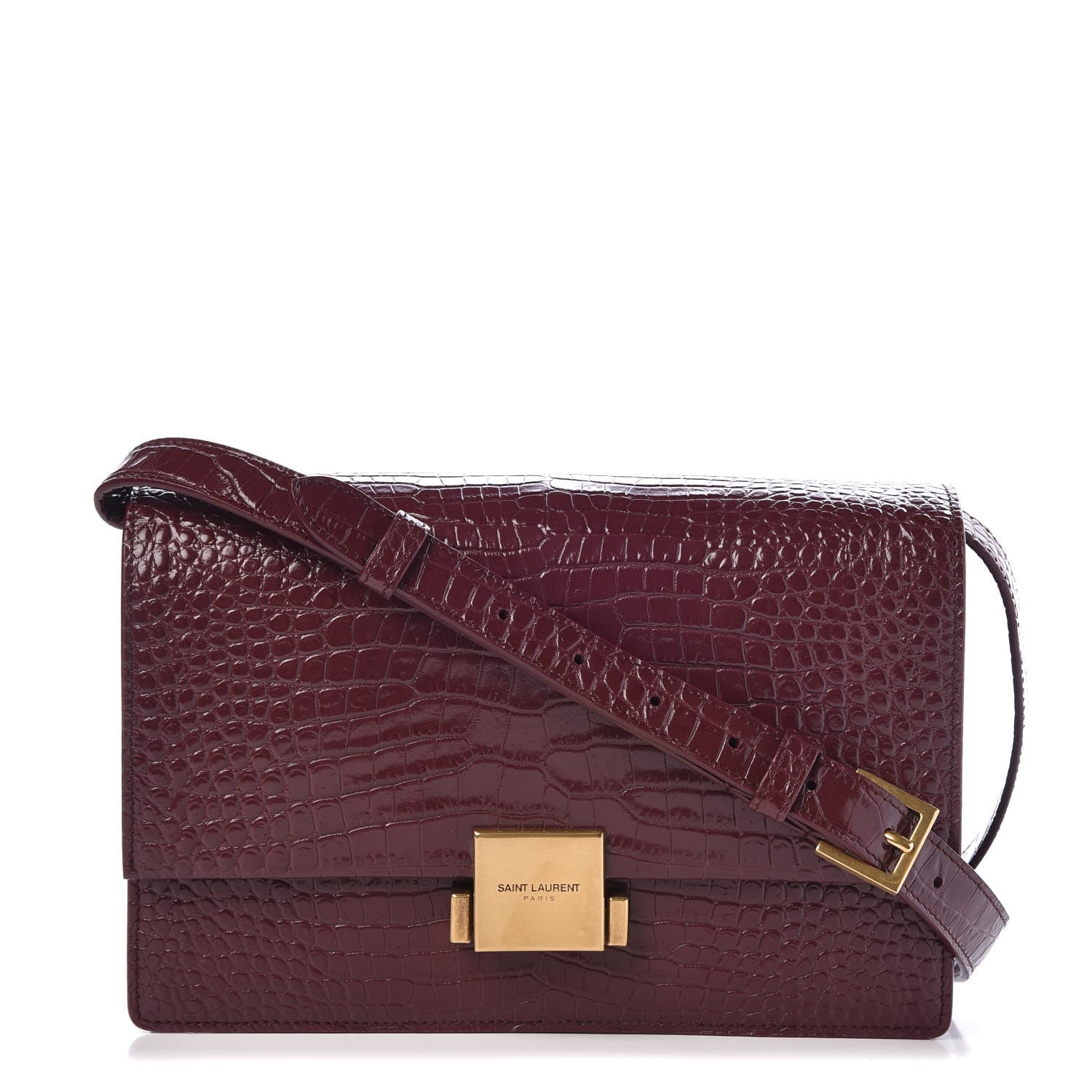 Saint Laurent Calfskin Crocodile Embossed Medium Bellechasse Satchel Rouge Legion 1 of 7