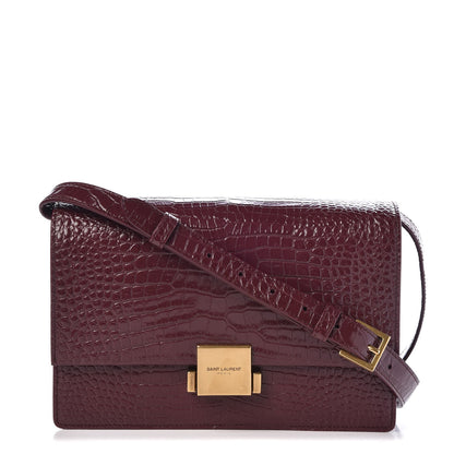 Saint Laurent Calfskin Crocodile Embossed Medium Bellechasse Satchel Rouge Legion 1 of 7