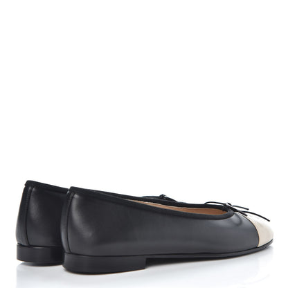 Chanel Lambskin Cap Toe Ballerina Flats 36 Black Light Gold 4 of 8