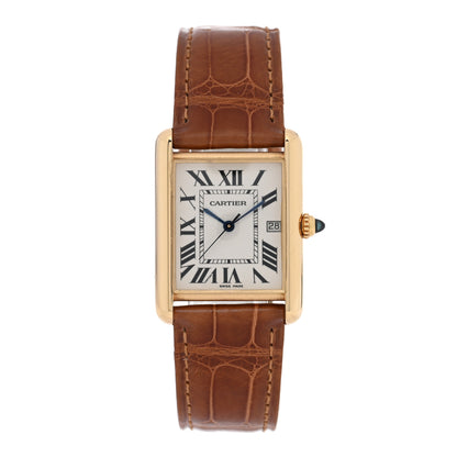 Cartier 18K Yellow Gold Alligator 26mm Tank Louis Quartz Watch Brown 1 of 5