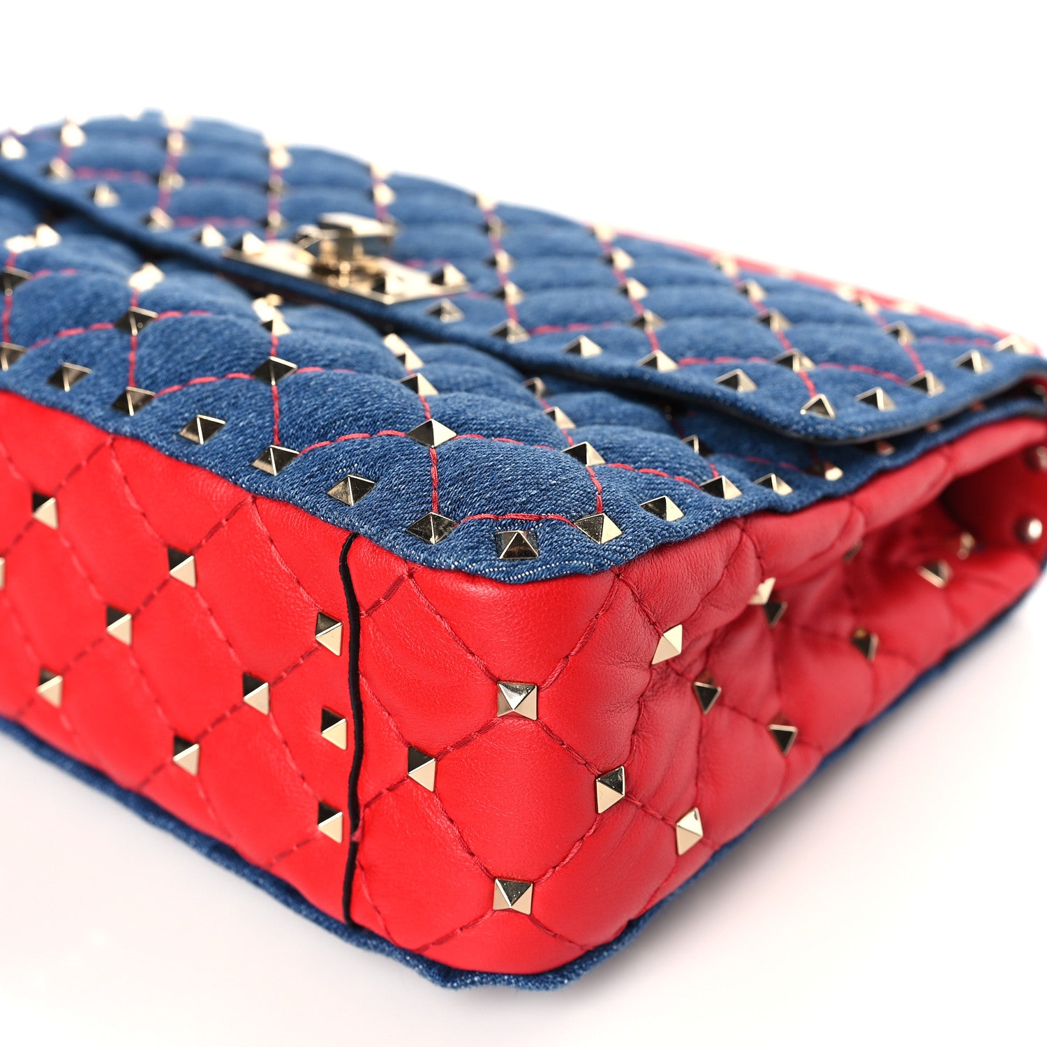 Valentino Garavani Denim Nappa Medium Rockstud Spike Shoulder Bag Denim Rouge 8 of 8