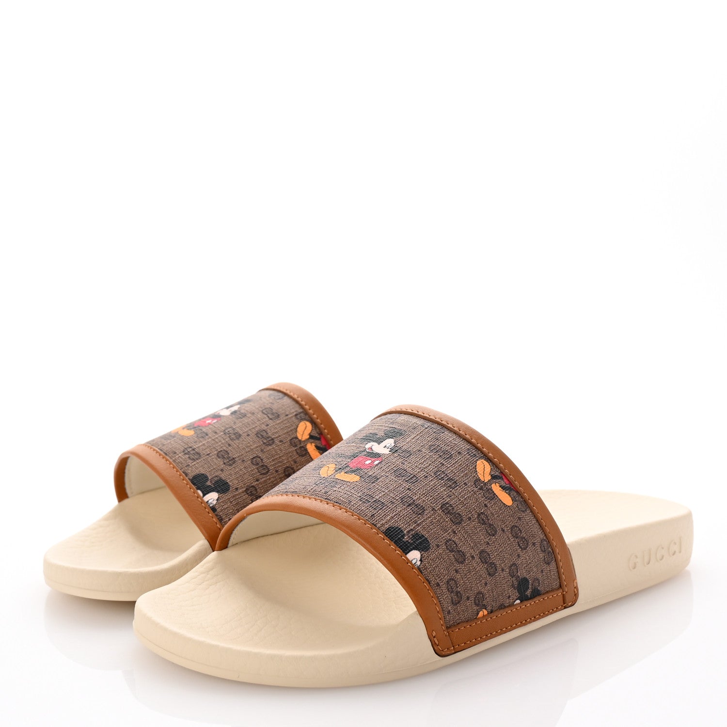 Gucci X DISNEY Mini Vintage GG Supreme Monogram Mickey Mouse Womens Slide Sandals 35 Beige Vintage Sun Oil 4 of 9