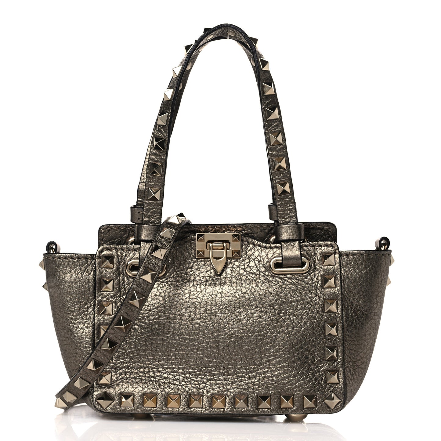 Metallic Alce Printed Calfskin Mini Rockstud Tote Sasso