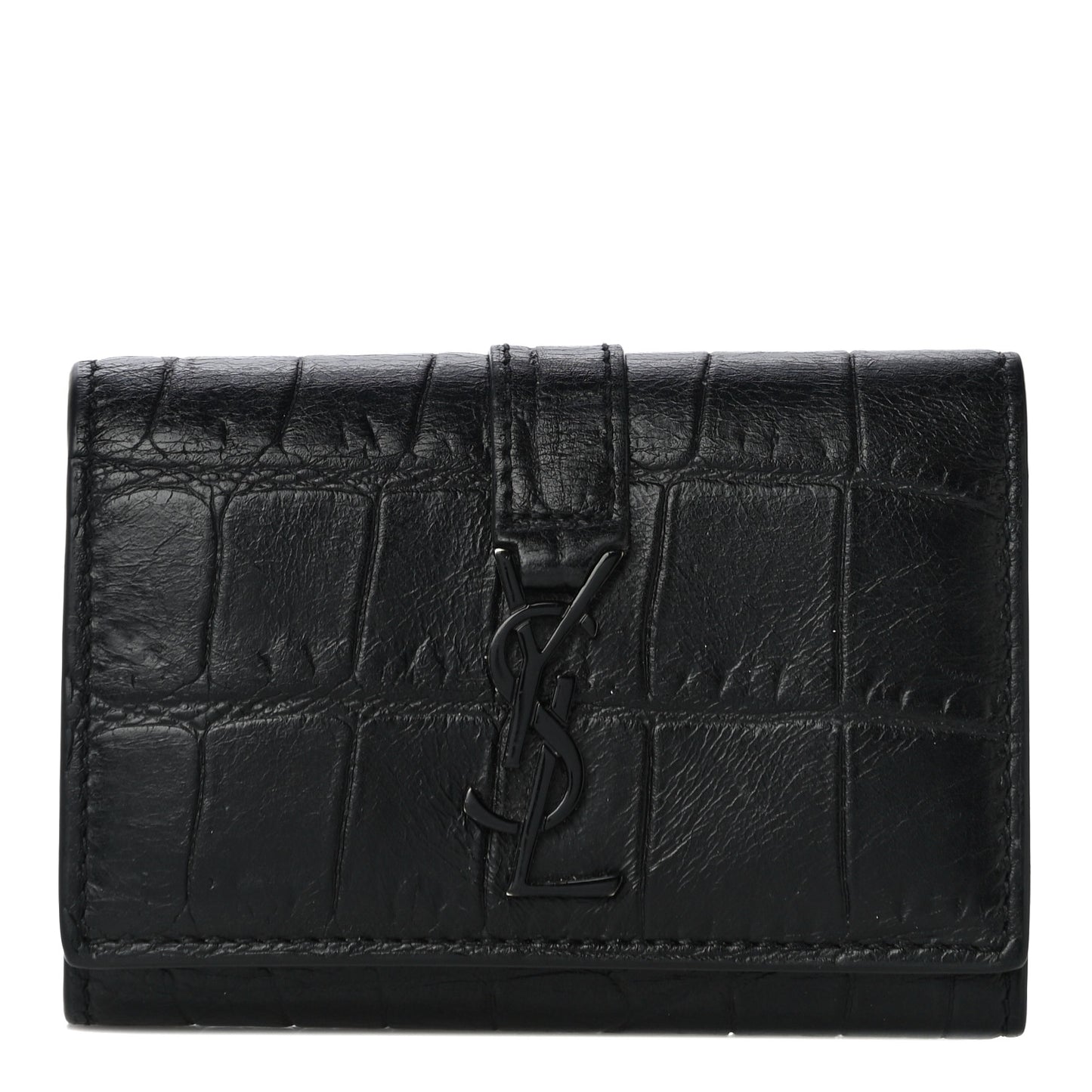 Calfskin Crocodile Embossed Key Holder Wallet Black