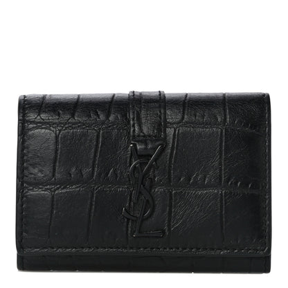 Saint Laurent Calfskin Crocodile Embossed Key Holder Wallet Black 1 of 11
