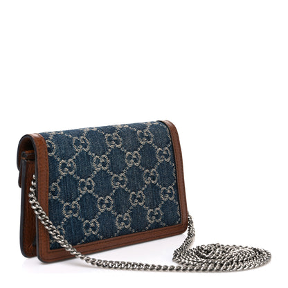 Gucci New Denim GG Monogram Dollar Calfskin Enamel Super Mini Dionysus Shoulder Bag Blue Tea Cuir Epilog Electric Blue 3 of 9