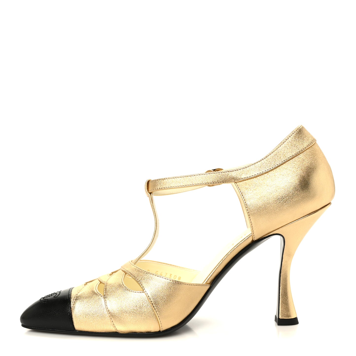 Laminated Lambskin Cap Toe CC Mary Jane Pumps 39.5 Gold Black