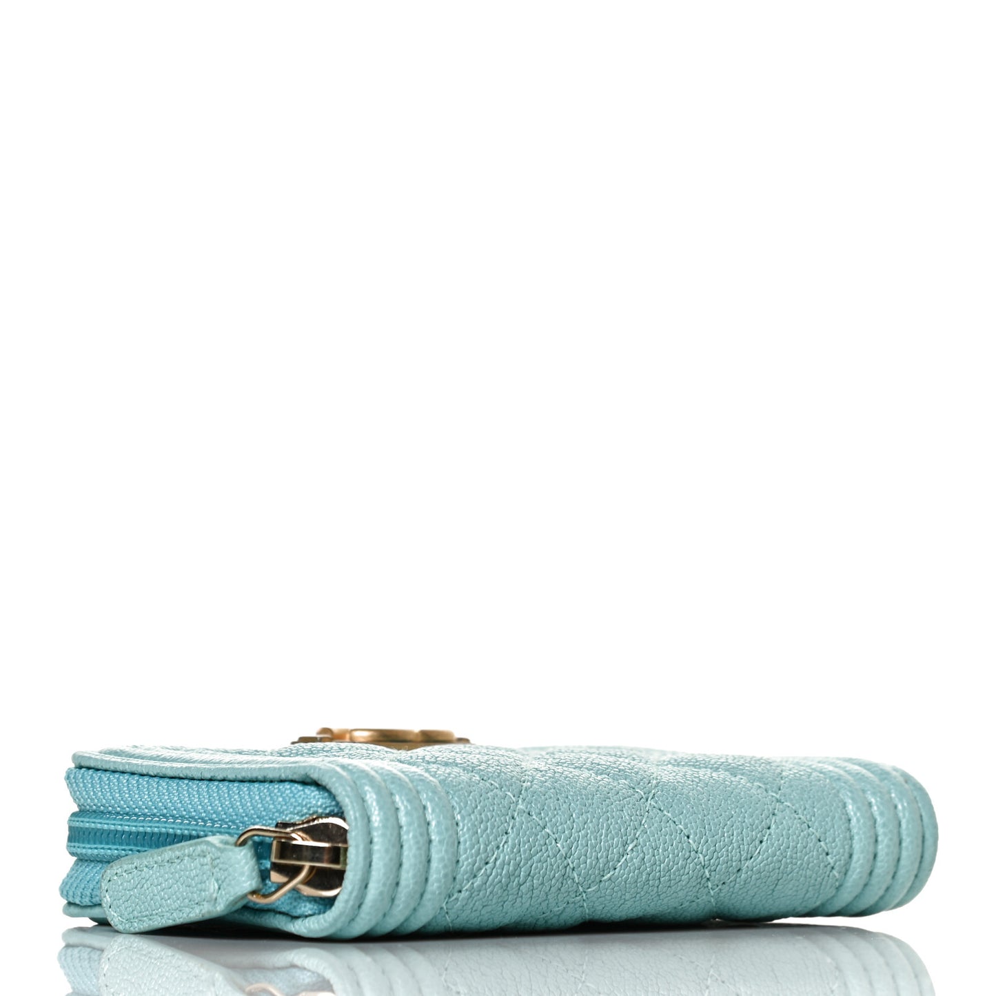 Caviar Quilted Boy Zip Around Coin Purse Wallet Turquoise