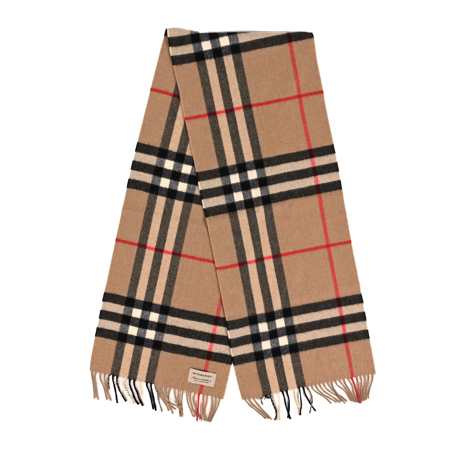 Burberry Cashmere Giant Check Fringe Scarf Camel 2 of 3