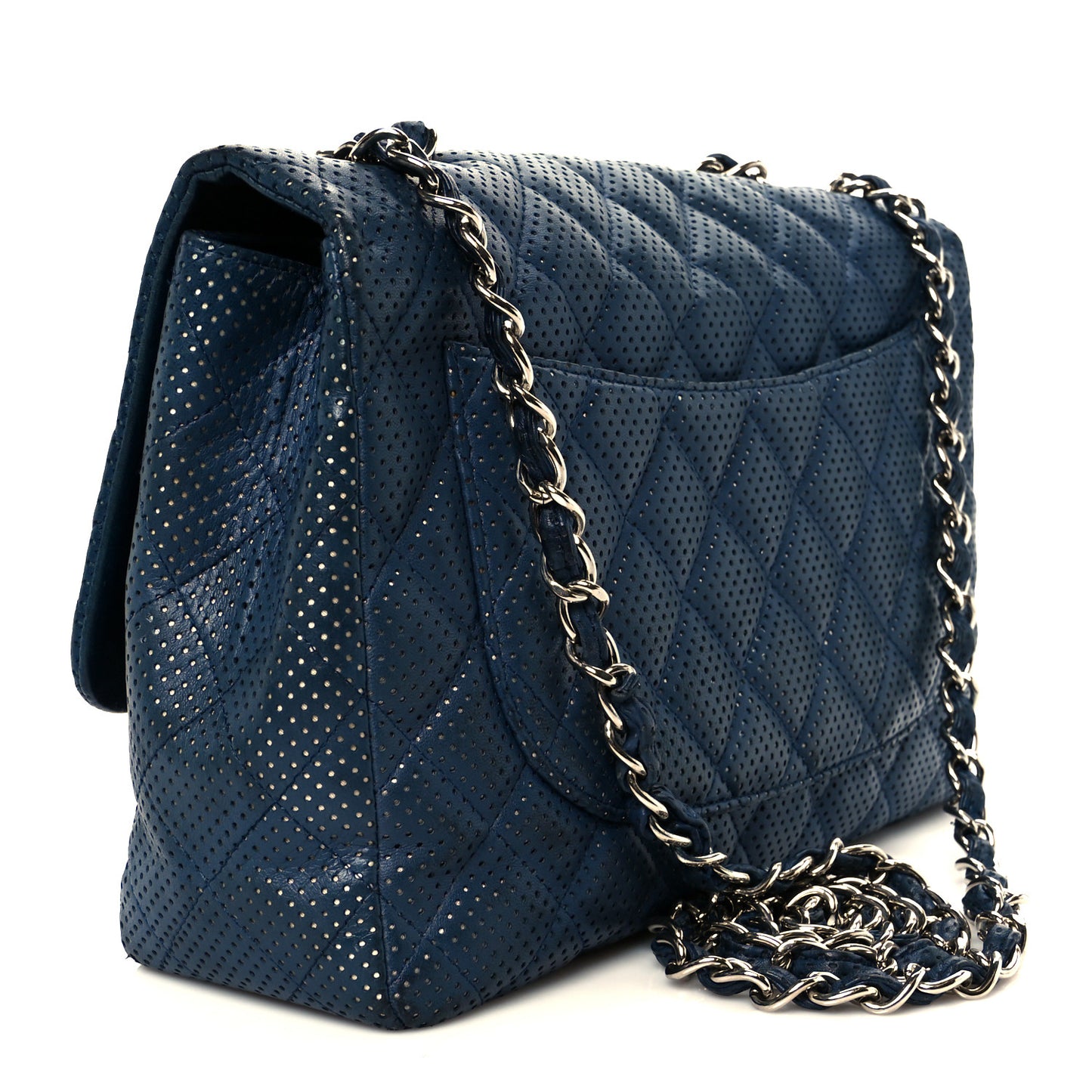 Lambskin Perforated Jumbo Double Flap Blue