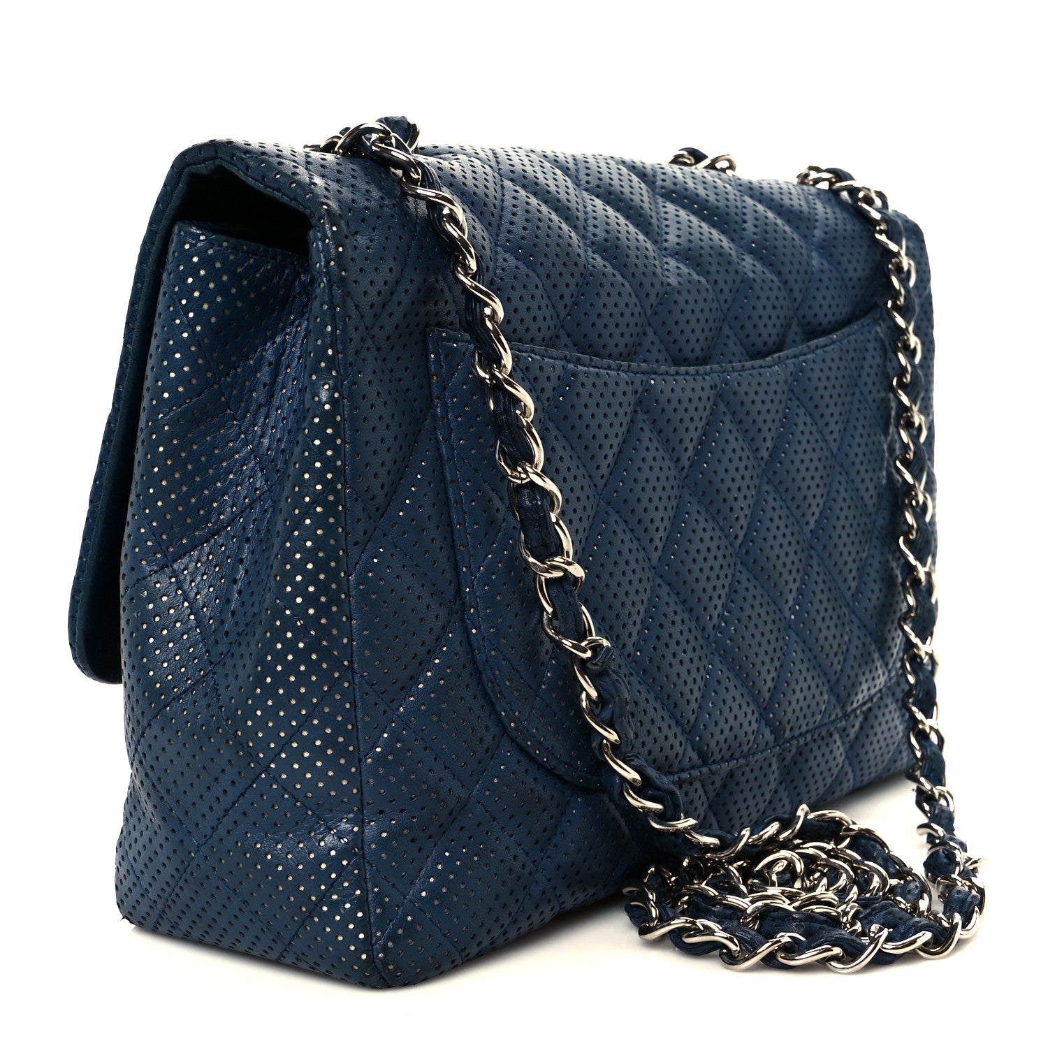 Chanel Lambskin Perforated Jumbo Double Flap Blue 3 of 11