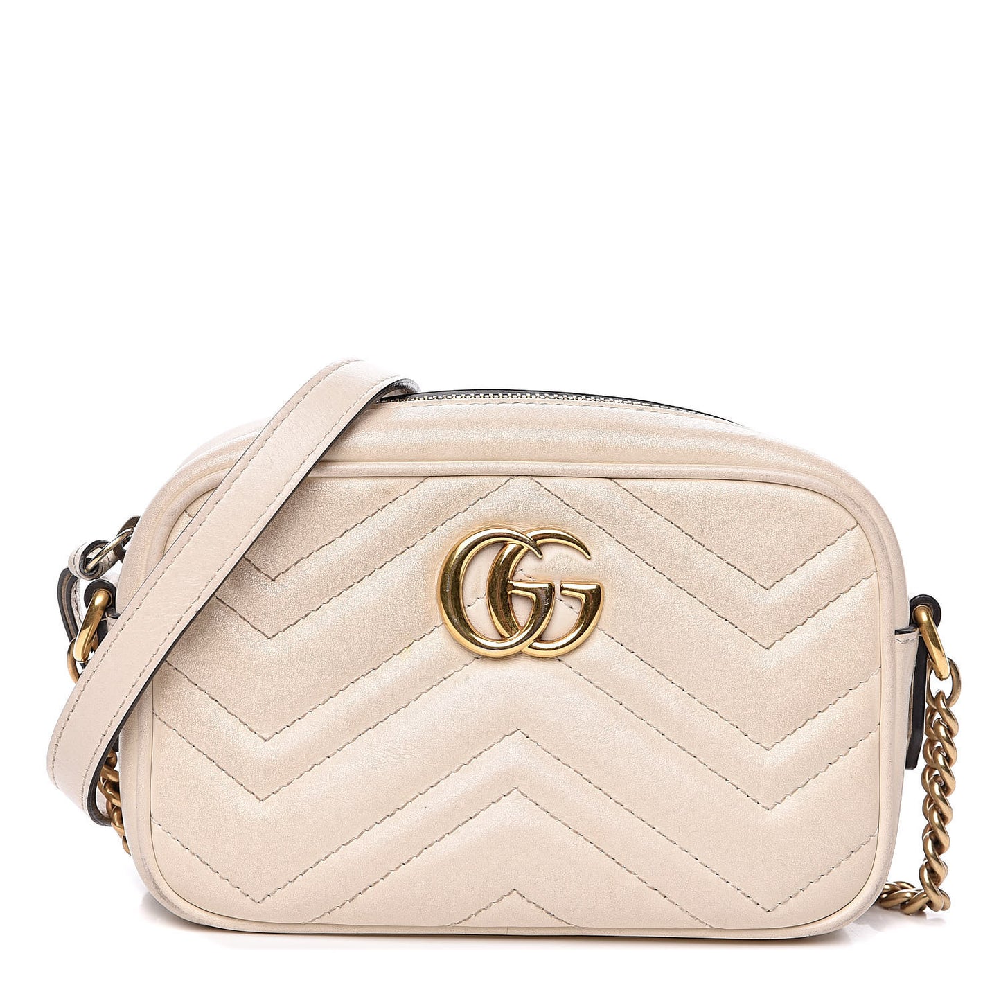 Calfskin Matelasse Mini GG Marmont Chain Shoulder Bag White