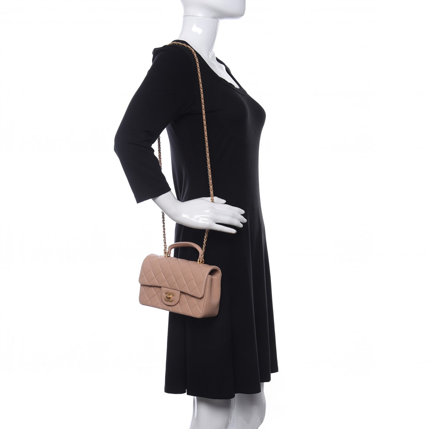 Lambskin Quilted Mini Top Handle Rectangular Flap Beige