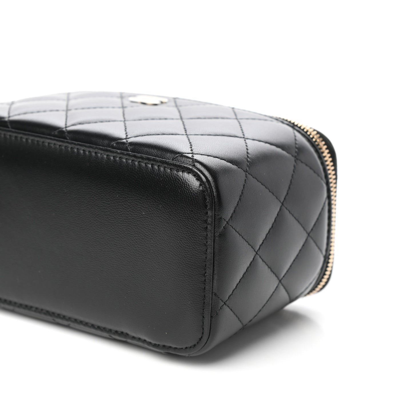 Lambskin Quilted Small Vanity Case With Chain Black