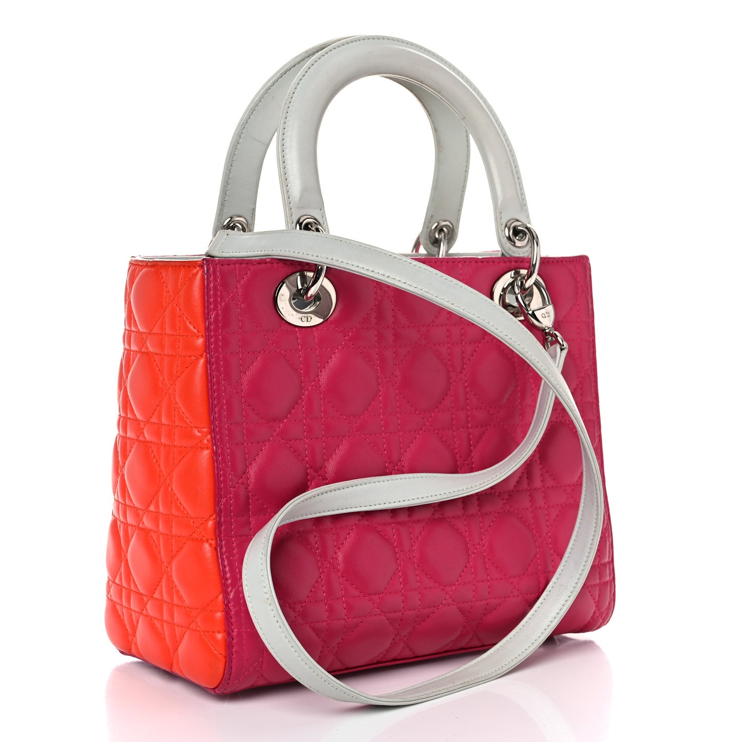 Lambskin Cannage Medium Tri-Color Lady Dior Fuchsia Orange