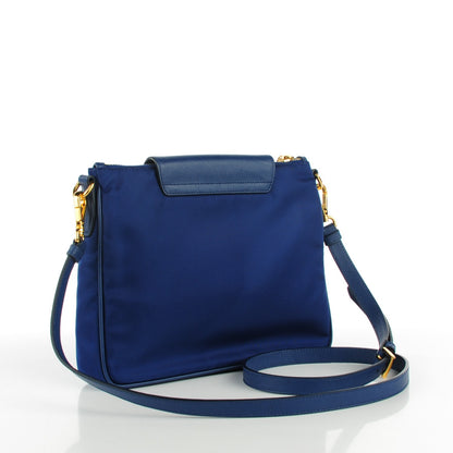 Prada Tessuto Saffiano Flat Flap Messenger Bag Black Bluette 4 of 10