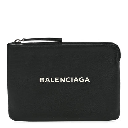 Balenciaga Calfskin Logo Medium Everyday Pouch Black 1 of 8