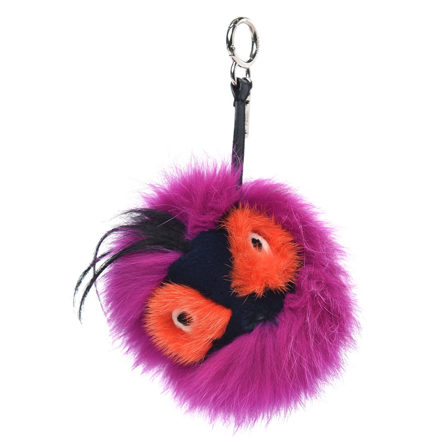 Fendi Fox Mink Goat Fur Oret Monster Bag Bug Charm Orchid Black 1 of 4