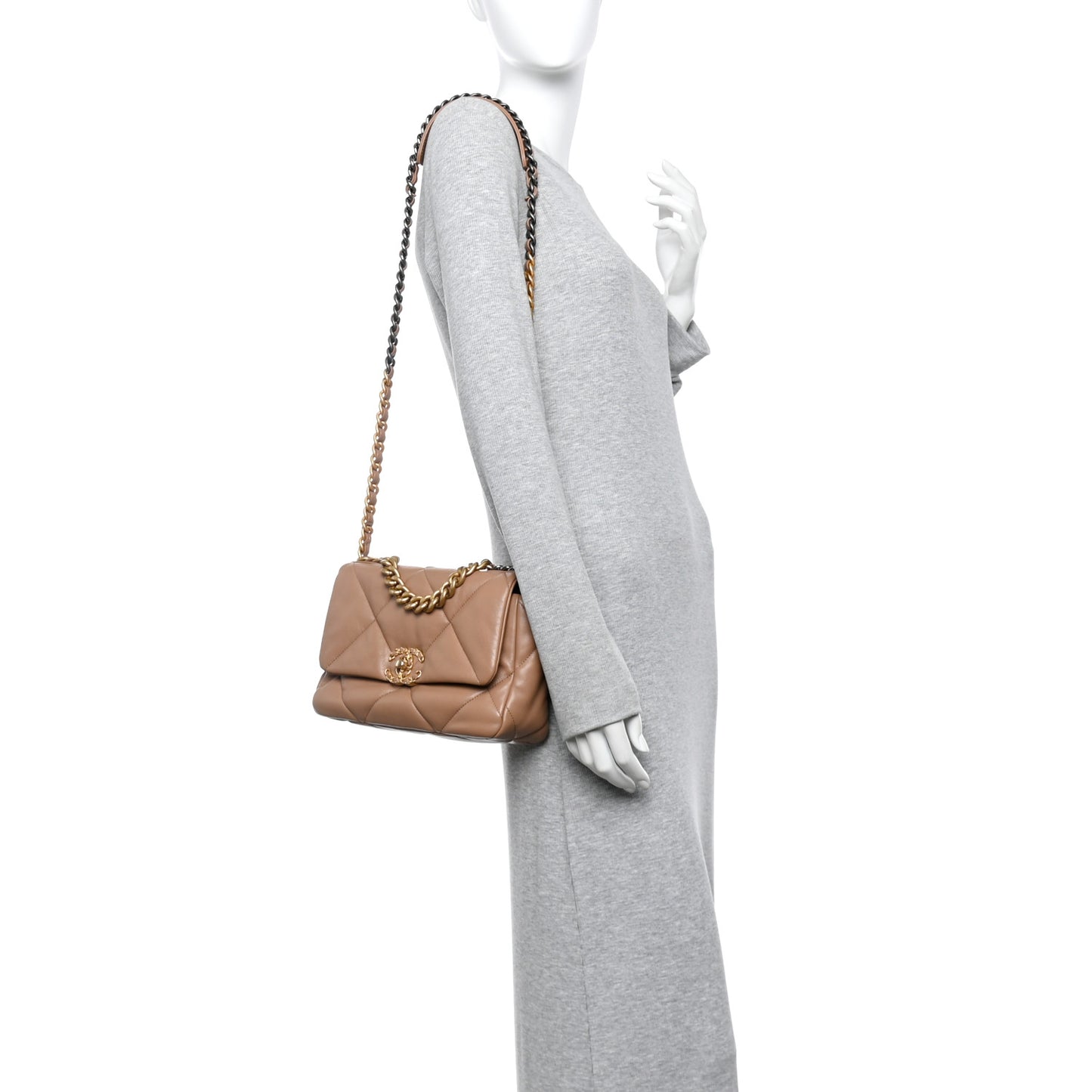 Lambskin Quilted Medium Chanel 19 Flap Dark Beige