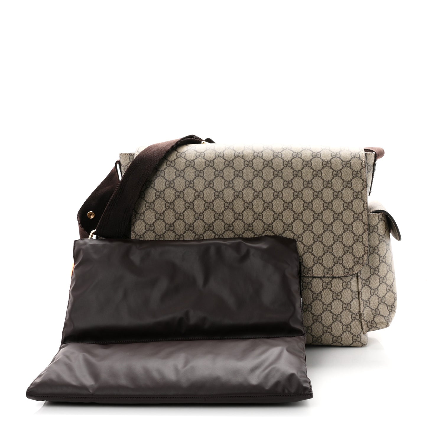 GG Plus Monogram Messenger Diaper Bag Dark Brown