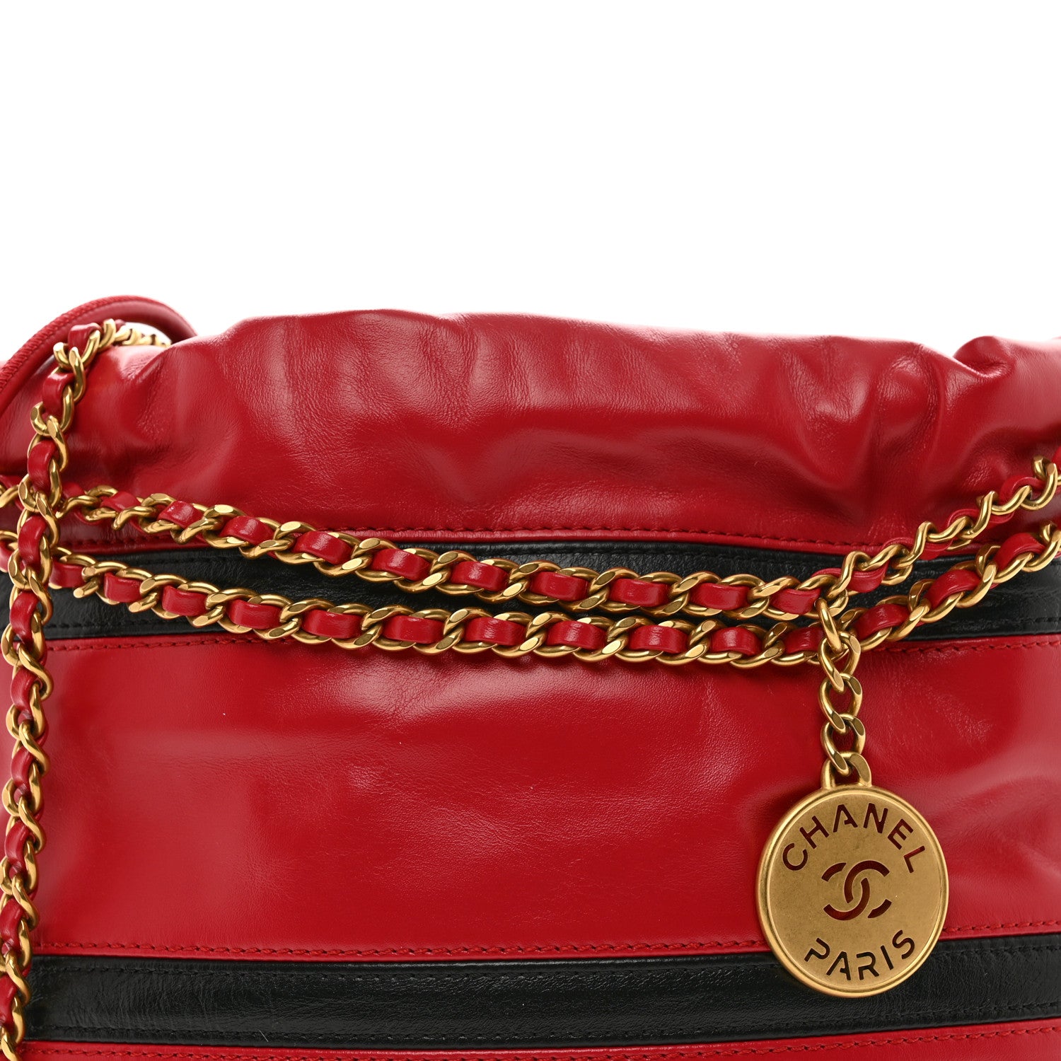Chanel Shiny Calfskin Striped Mini Chanel 22 Red Black 5 of 10