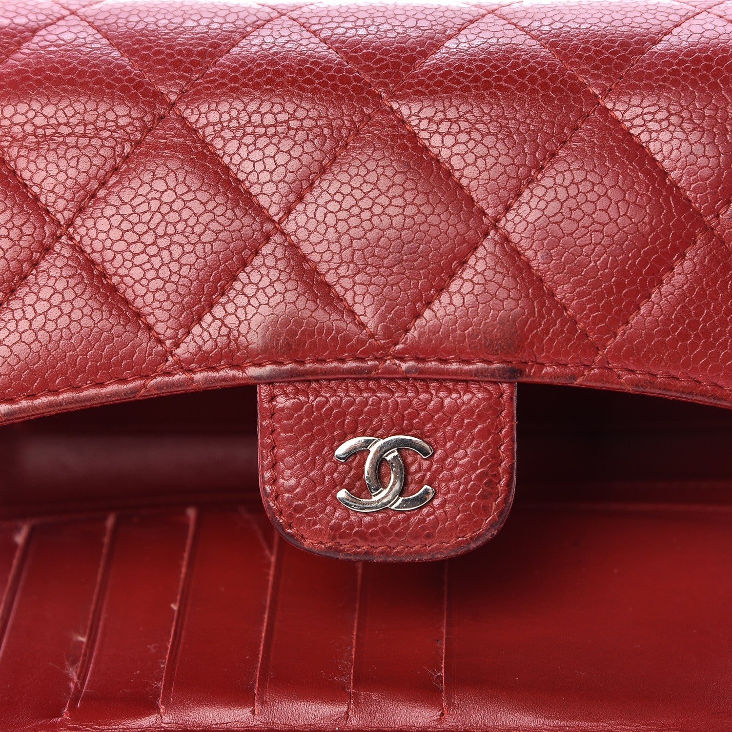 Chanel Caviar Quilted Large Flap Wallet Dark Red 14 of 24