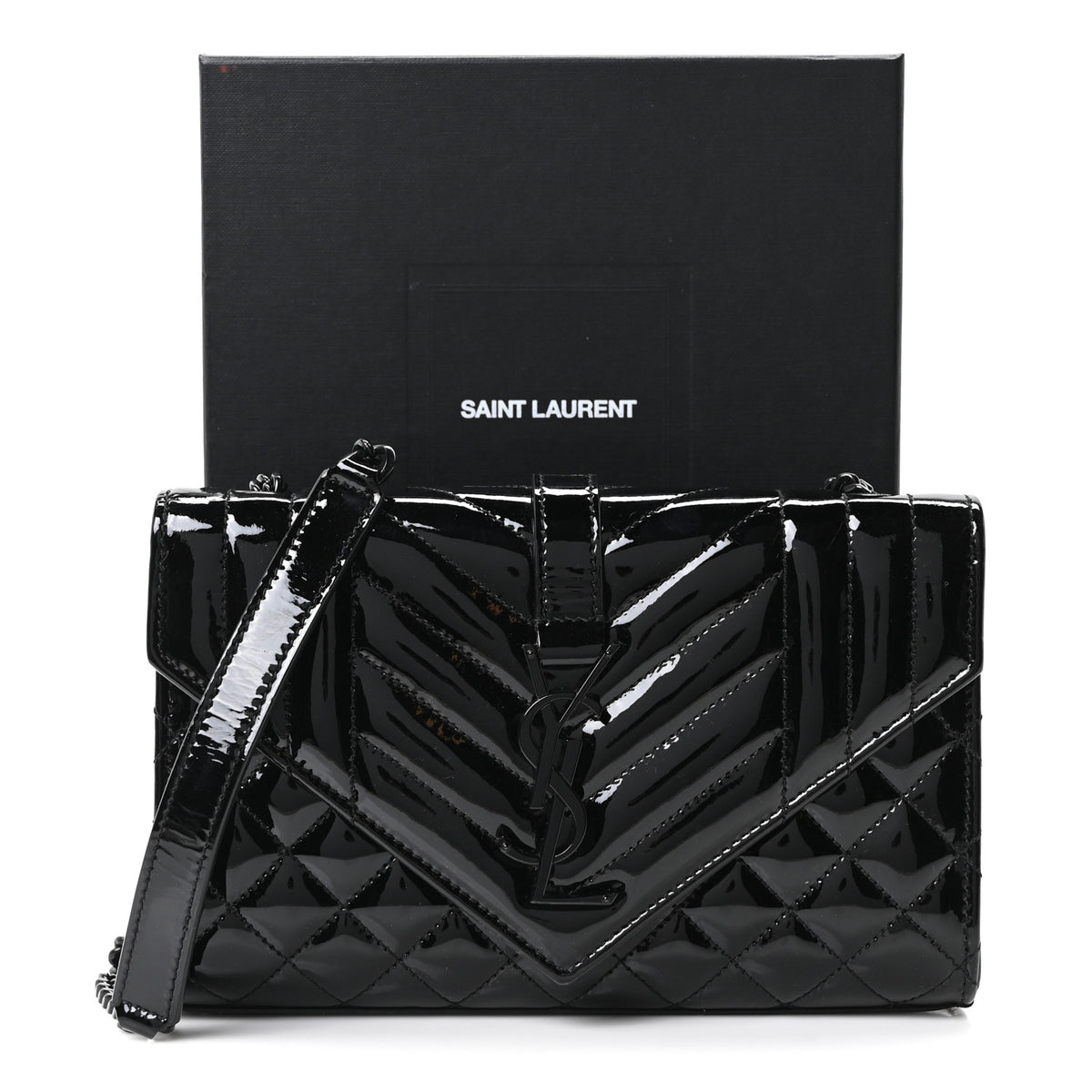 Saint Laurent Patent Mixed Matelasse Triquilt Small Monogram Satchel Black 11 of 11