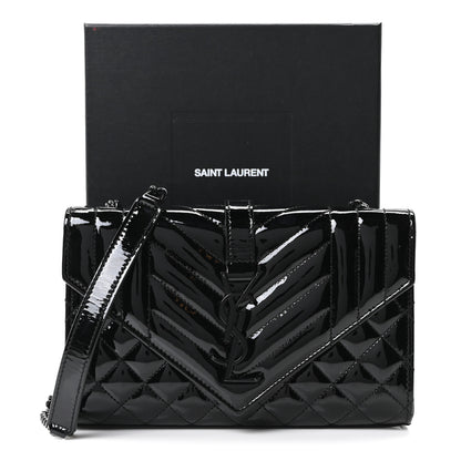 Saint Laurent Patent Mixed Matelasse Triquilt Small Monogram Satchel Black 11 of 11