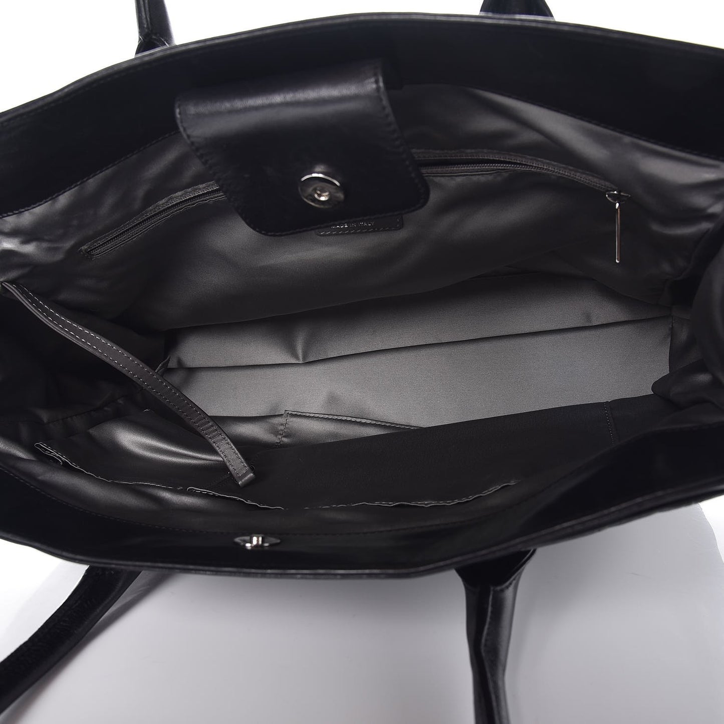 Lambskin Square Stitched Lax Shopping Tote Black
