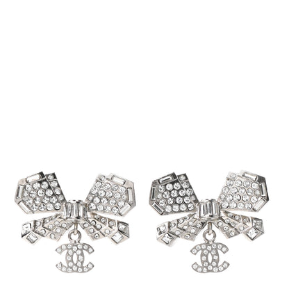 Chanel Crystal CC Bow Dangle Earrings Silver 1 of 4