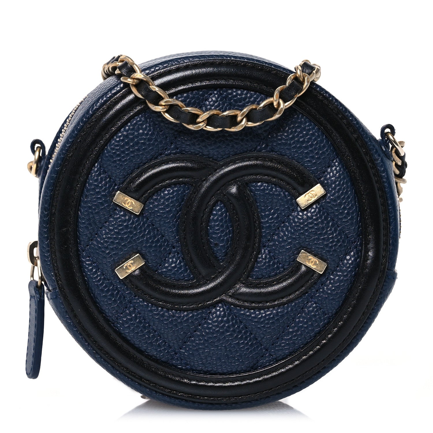 Chanel Caviar Quilted Round Filigree Crossbody Navy Black 1 of 10