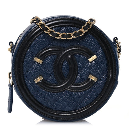 Chanel Caviar Quilted Round Filigree Crossbody Navy Black 1 of 10