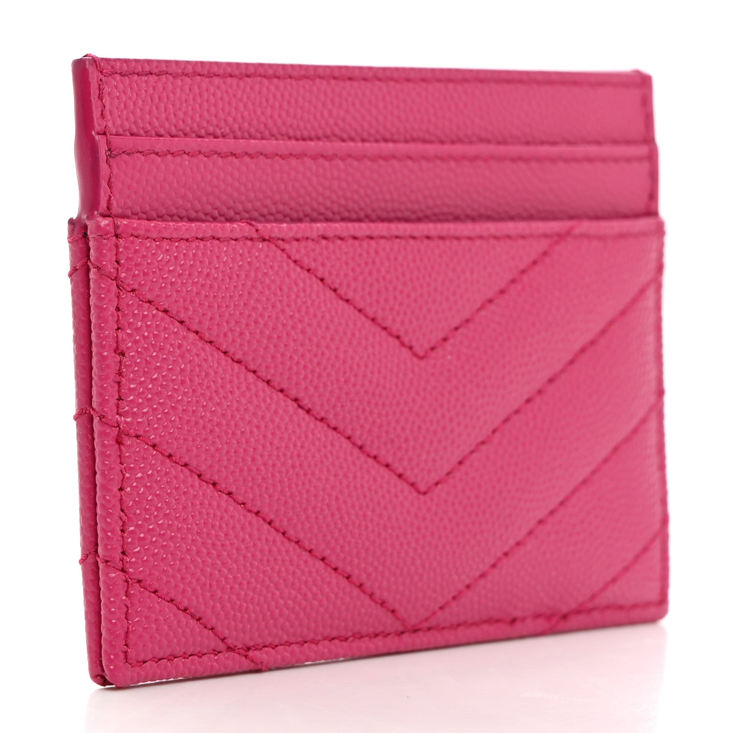Saint Laurent Grain De Poudre Matelasse Chevron Monogram Credit Card Case Fresh Fuxia 3 of 7