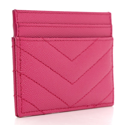 Saint Laurent Grain De Poudre Matelasse Chevron Monogram Credit Card Case Fresh Fuxia 3 of 7