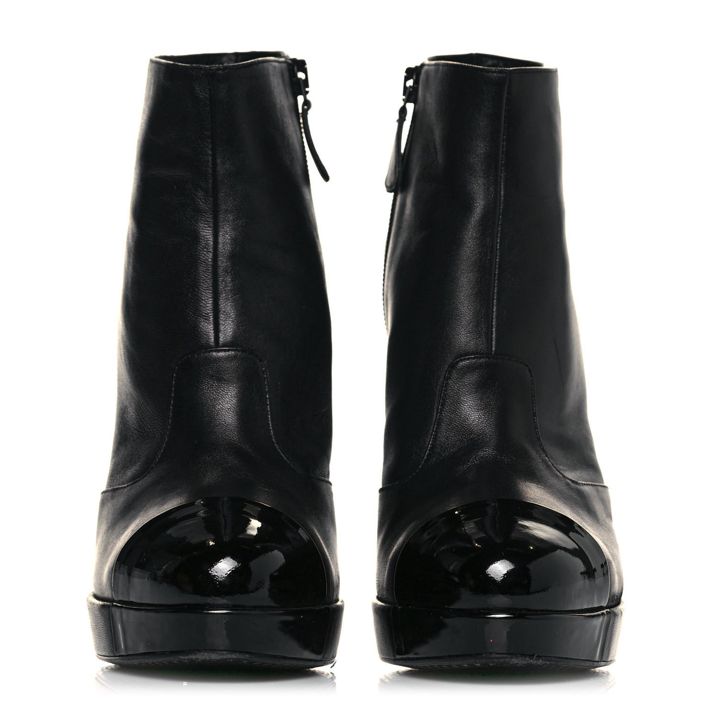 Lambskin Patent CC Cap Toe Platform Ankle Boots 39 Black