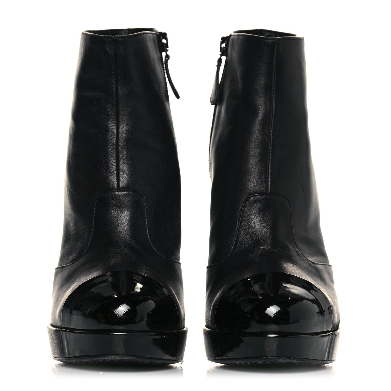 Chanel Lambskin Patent CC Cap Toe Platform Ankle Boots 39 Black 2 of 10