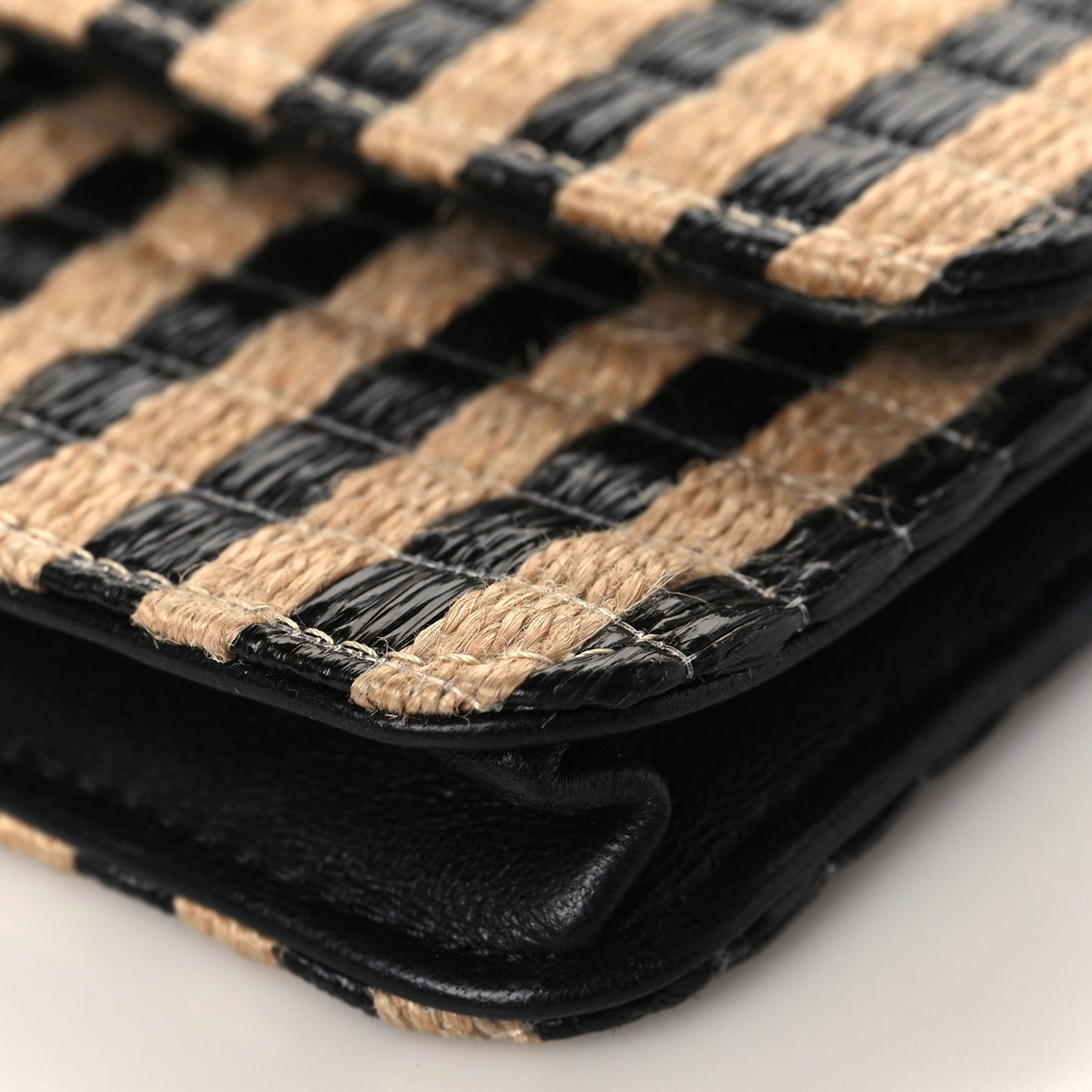 Raffia Jute Striped Belt Bag Black Beige