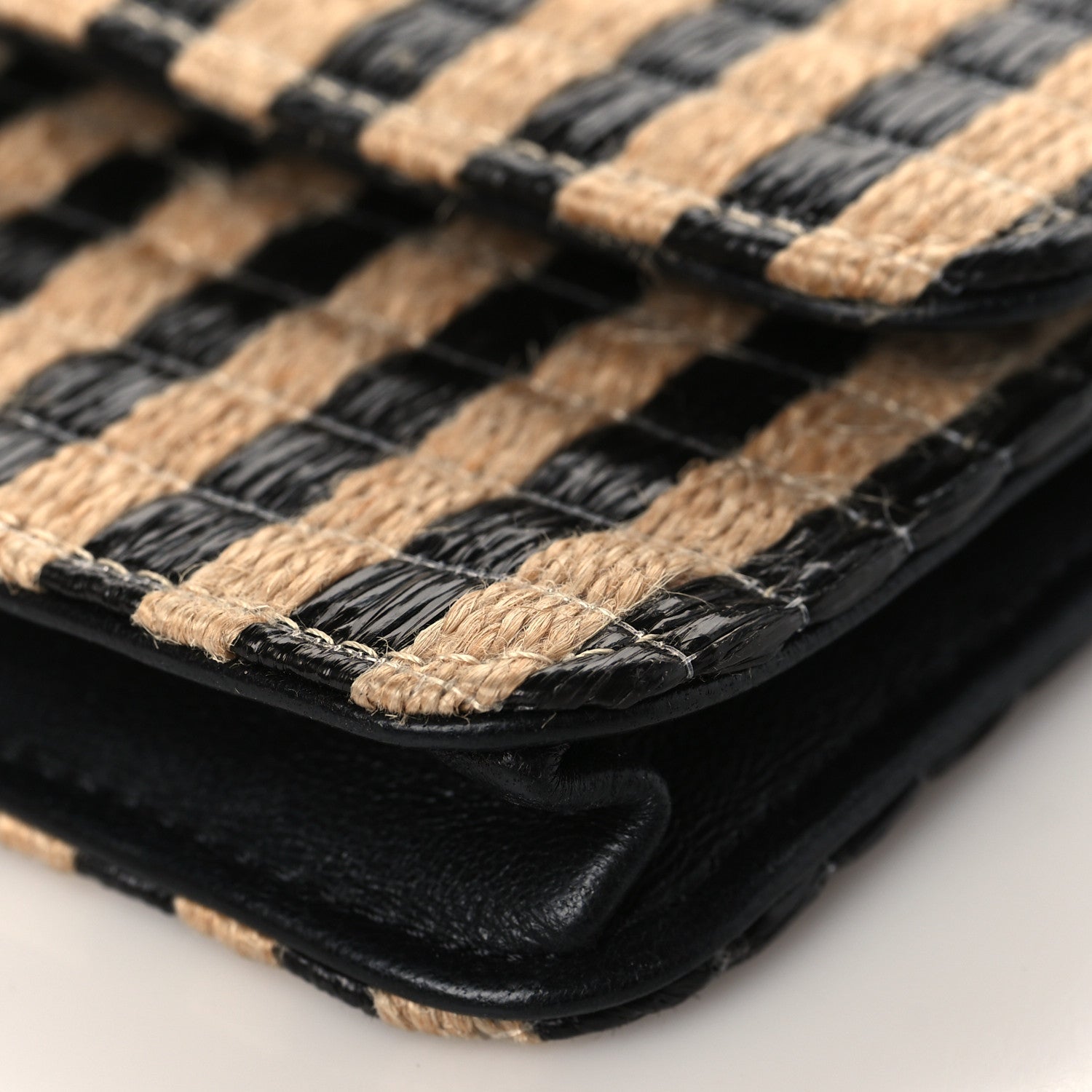 Chanel Raffia Jute Striped Belt Bag Black Beige 9 of 9