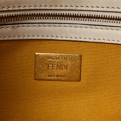 Fendi X SARA COLEMAN Canvas Vitello King Seta FF Fish Eye Embroidered Baguette Mostarda White Ice 6 of 9