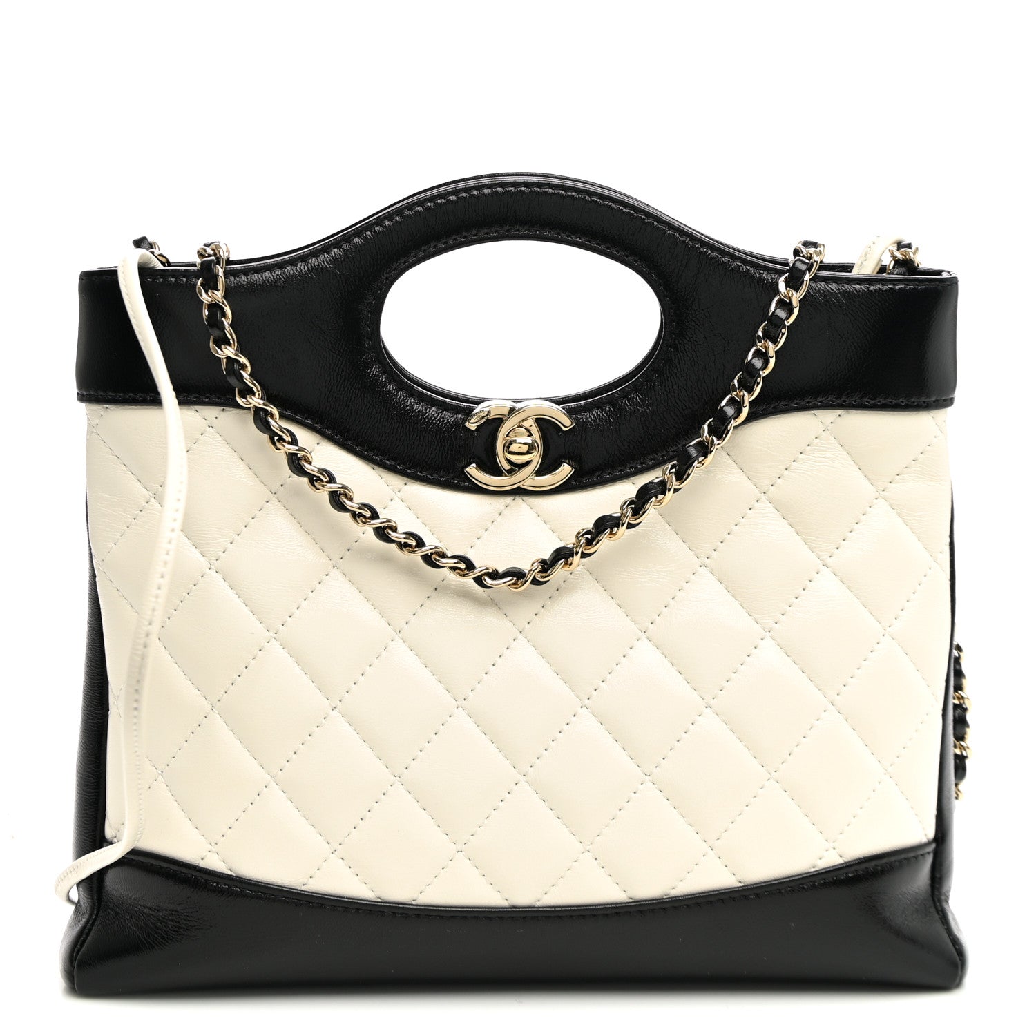 Chanel Patent Calfskin Quilted Mini 31 Shopping Bag White Black 1 of 10