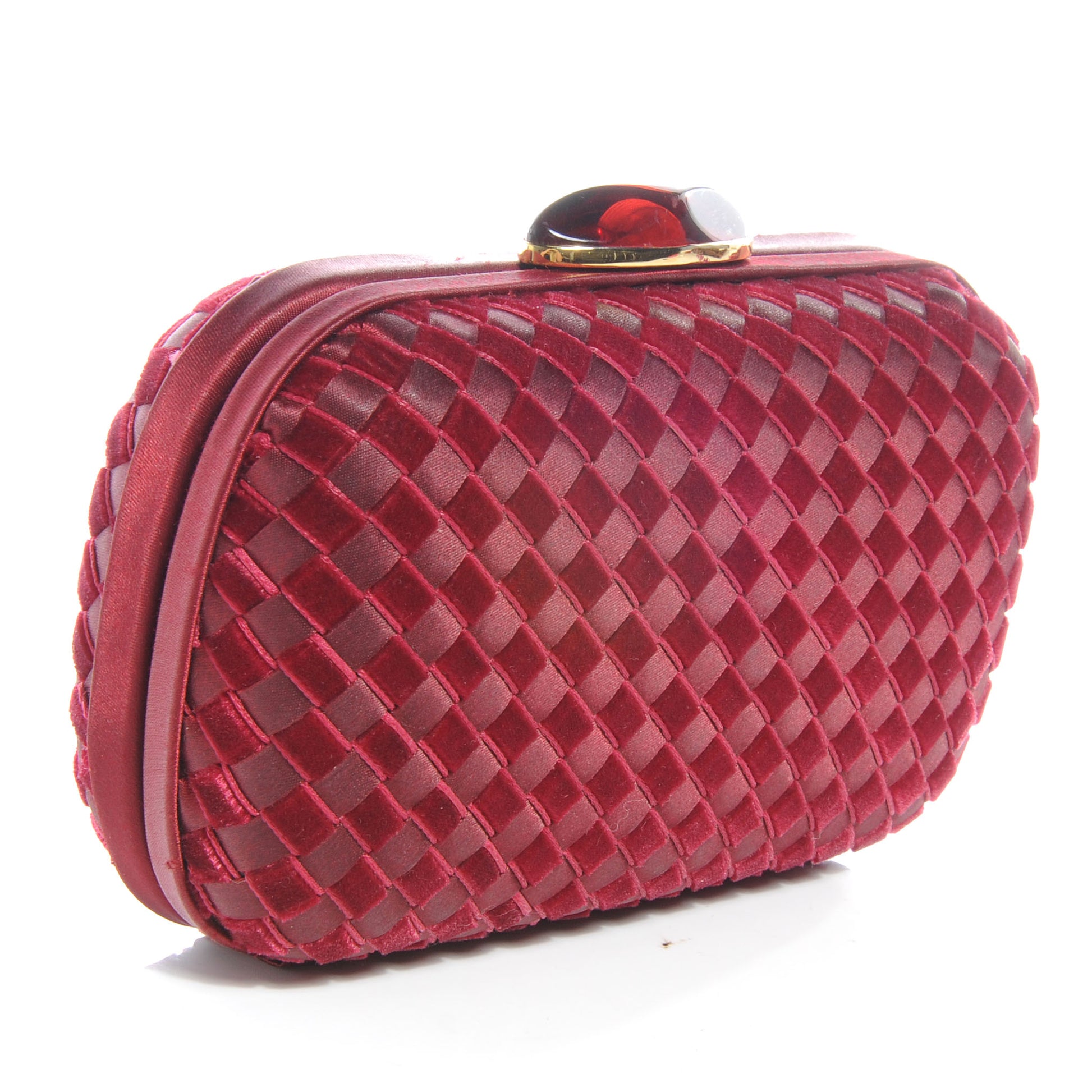 Bottega Veneta Satin Velvet Woven Evening Clutch Burgundy 3 of 7