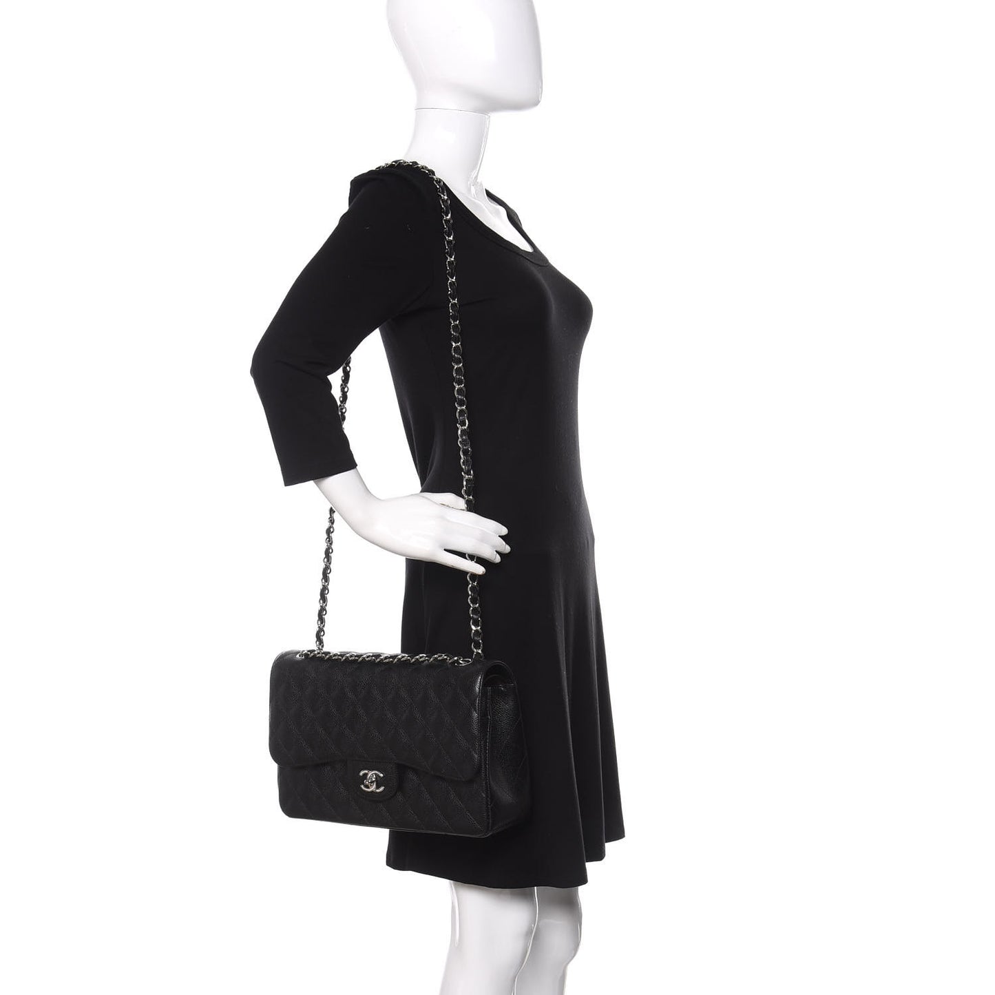 Caviar Quilted Jumbo Double Flap Black