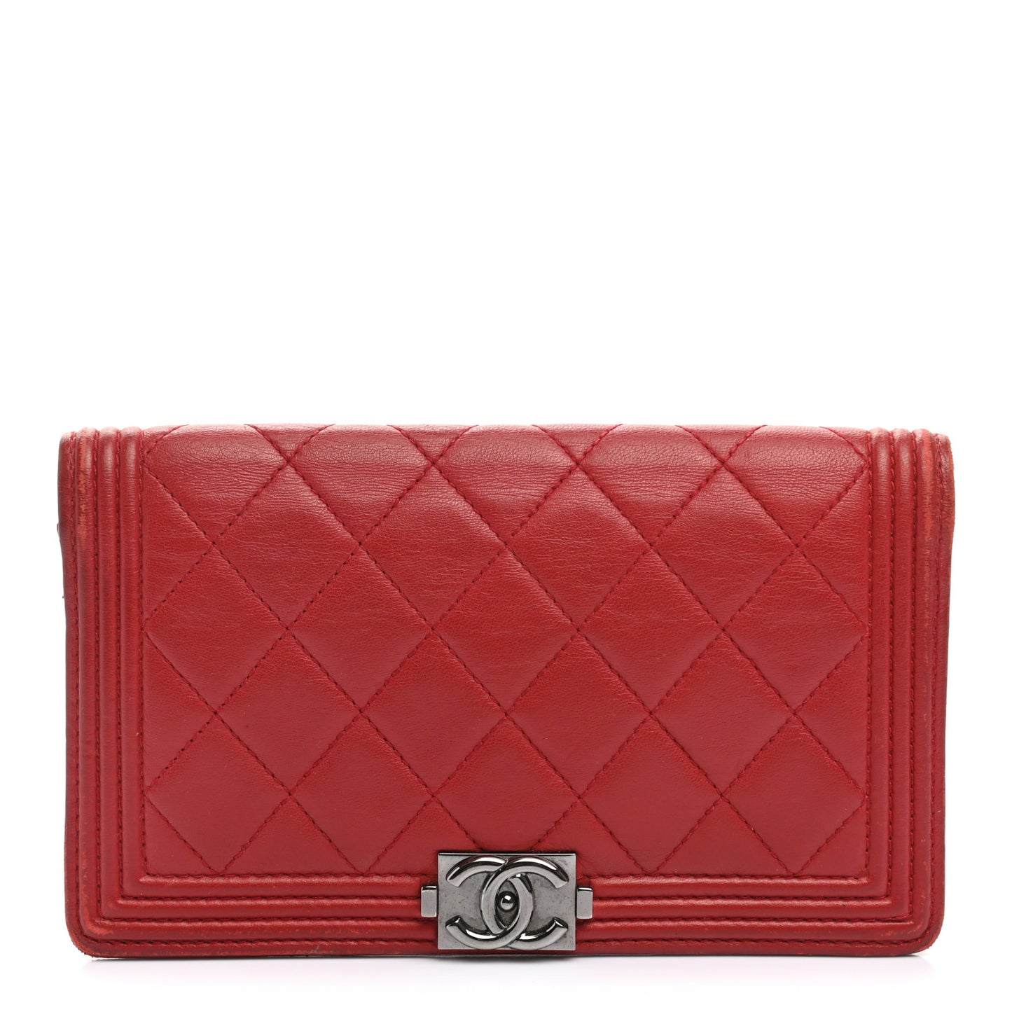 Lambskin Quilted Boy Yen Wallet Red